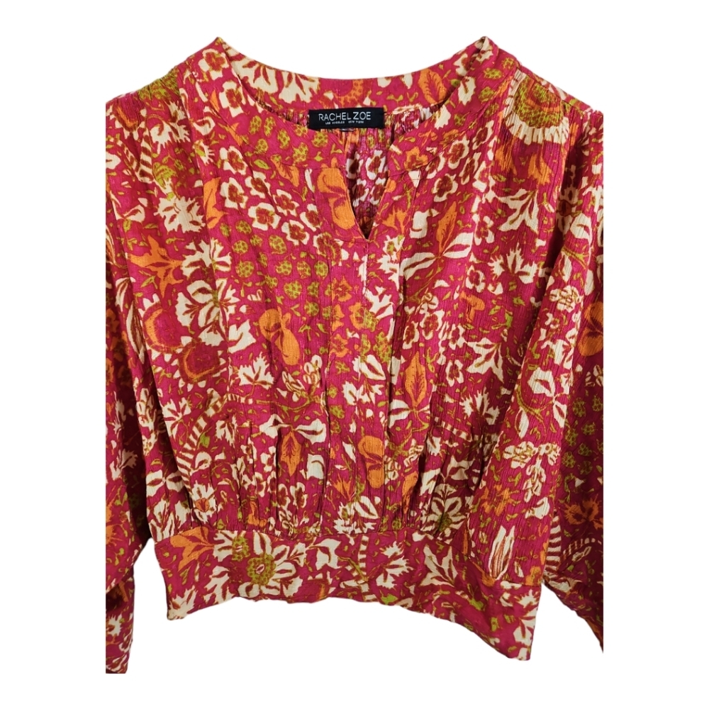 Rachel Zoe Long Sleeve Cropped Batik Gypsy Peasant Style Beach Top Size M - Picture 2 of 9
